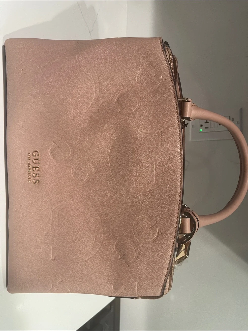 GUESS Pink Embossed Logo Satchel with Gold Hardware